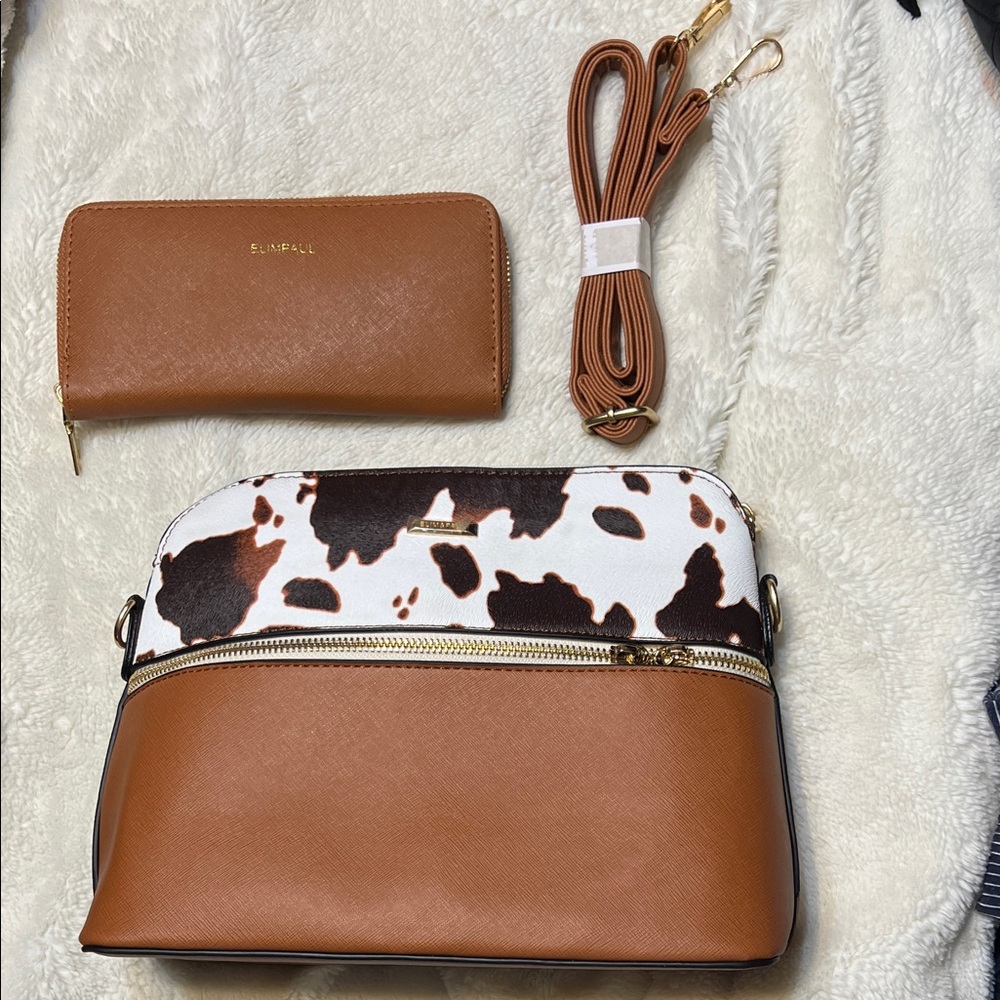 Stylish Brown and White Crossbody Bag Set